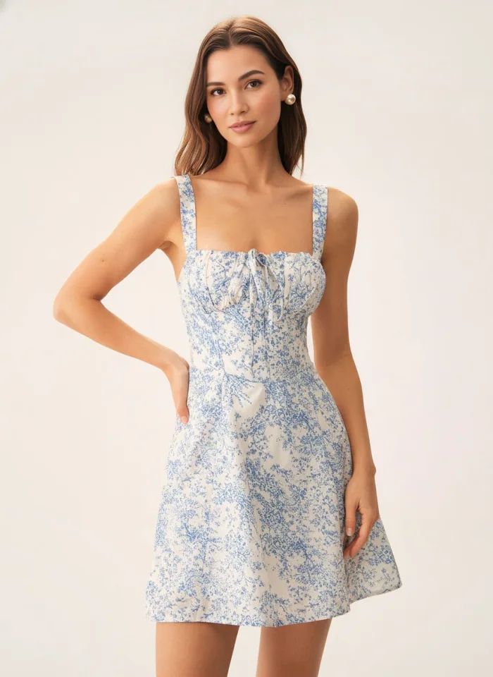 Blue Floral A-Line Slip Dress